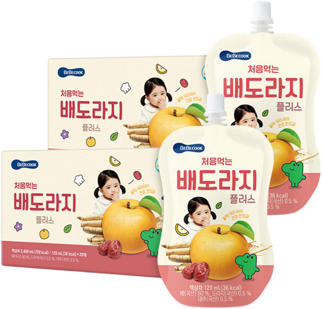 베베쿡 처음먹는 배도라지 플러스 주스 20p, 혼합맛(배/도라지), 2개, 2.4L
