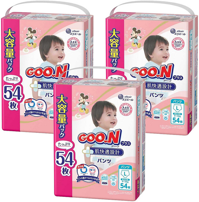 GOO.N 大王 日本境內版 肌快適UJ系列 褲型尿布 9~14kg, L, 162片