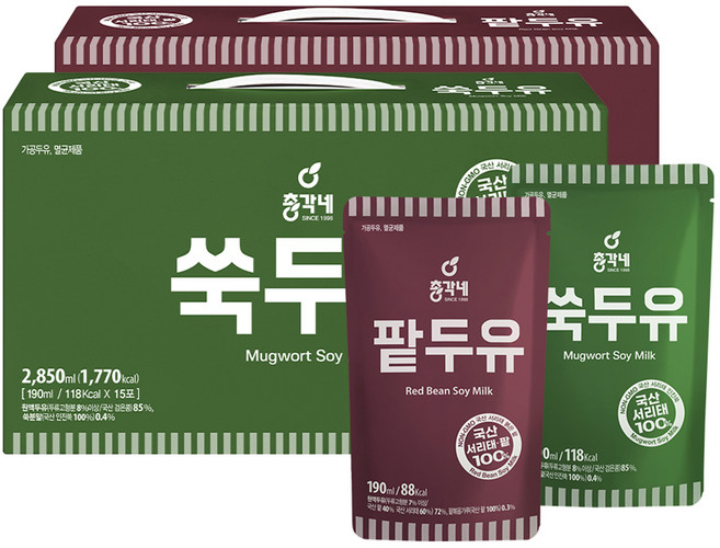 총각네 팥두유 15p + 쑥두유 15p, 1세트, 190ml