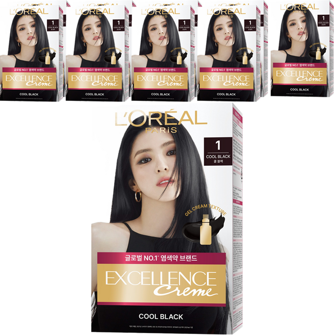로레알파리 엑셀랑스 크림 빗캡으로 간편한 새치염색 염모제, 1호 쿨 블랙, 10개