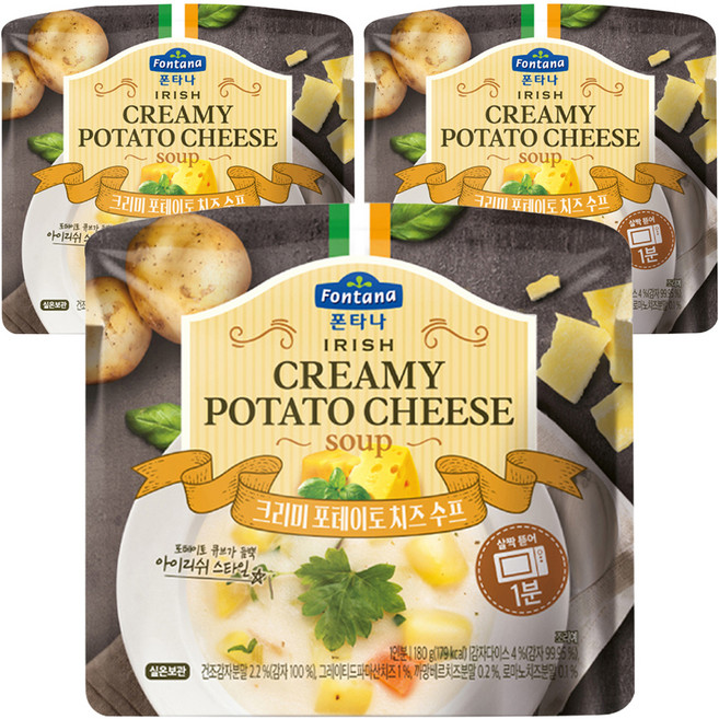 폰타나 크리미 포테이토 치즈 전자레인지용 수프, 180g, 3개