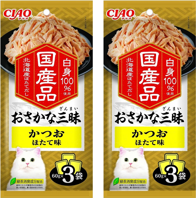 INABA CIAO 啾嚕 豪華魚三昧餐包, 鰹魚 + 干貝, 180g, 2袋