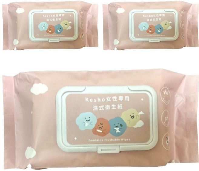 KeSHO 女性專用溼式衛生紙 粉色, 1入, 3包