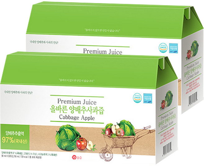 올즙 국내산 올바른 양배추 사과즙, 2.7L, 2박스