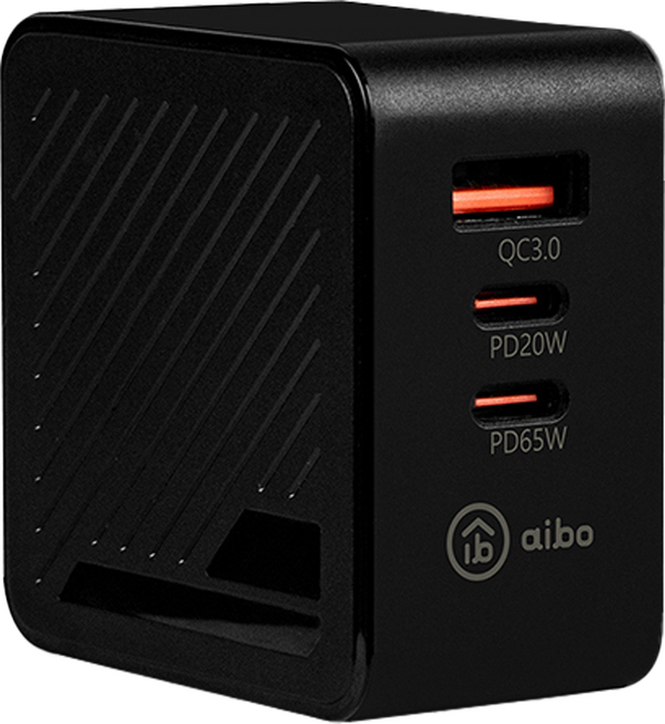 aibo GaN氮化鎵三孔快速充電器 65W CB-AC-USB-P652, 黑色, 1個