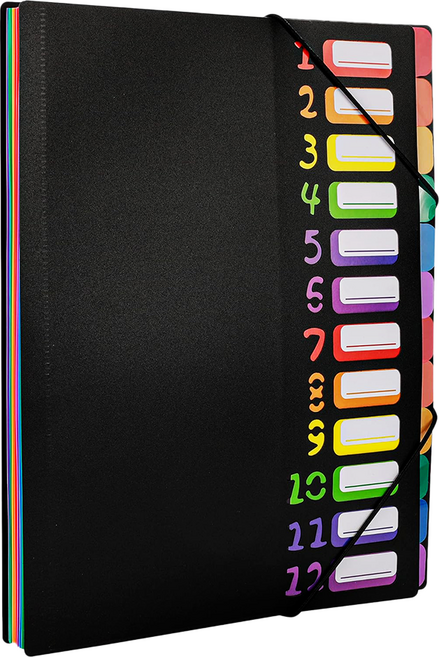 유니비 24포켓 레인보우 휴대용 도큐먼트 파일, 블랙, 1개