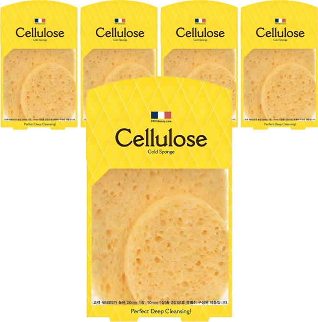 Jut 해면 프랑스산 골드셀룰로오스 스펀지 20mm+10mm, 옐로우, 5개