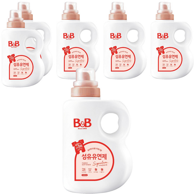 비앤비 섬유유연제 자스민 로즈 본품, 1.5L, 6개