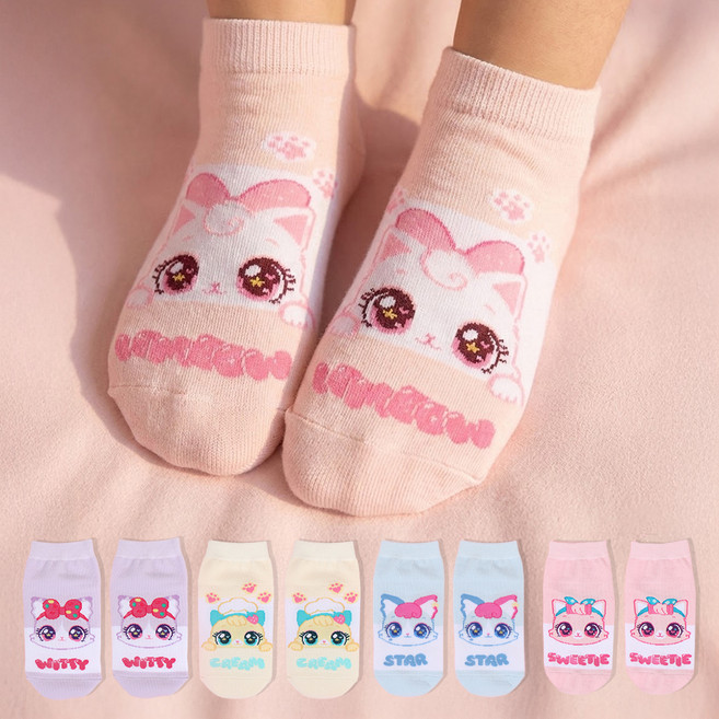PremierFam 女童用 Wish Cat 短襪 5雙組