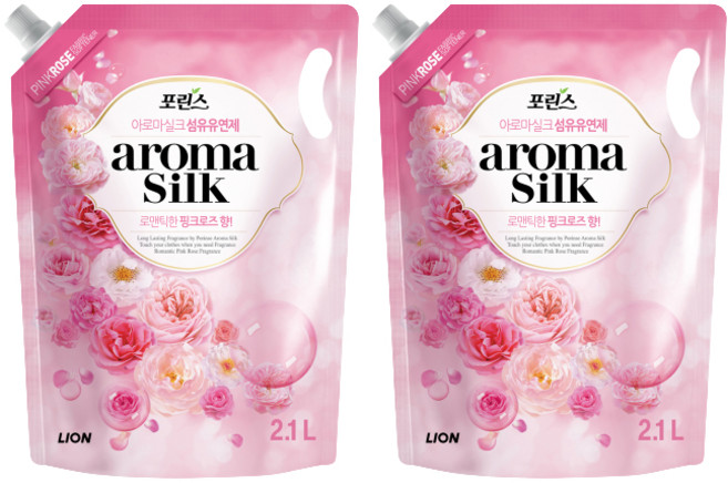 포린스 아로마실크 핑크로즈 섬유유연제 로즈향 리필, 2.1L, 2개