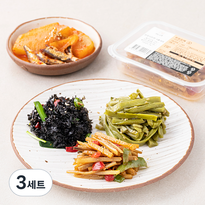 남도애꽃 한정식반찬 4종 돌파래자반무침 + 우엉잡채 + 멸치무조림 + 궁채나물볶음, 3세트