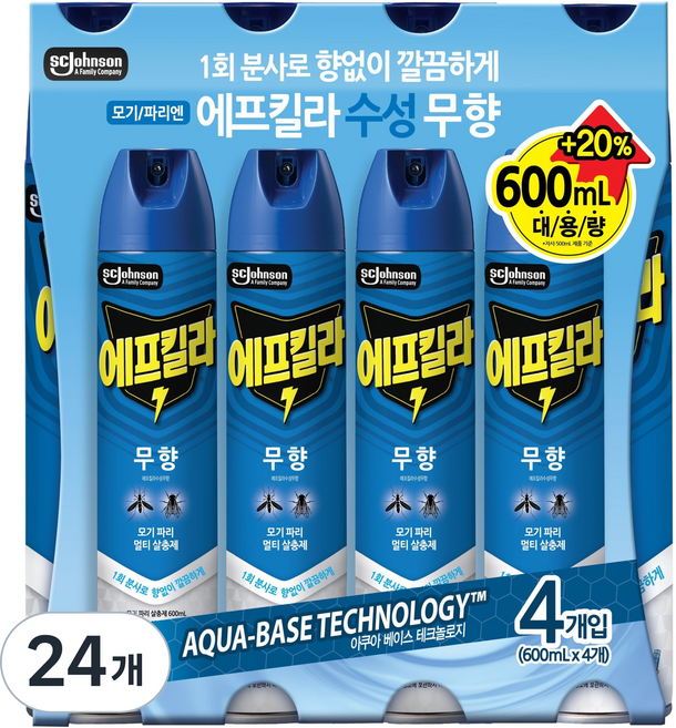 에프킬라 수성 에어로졸 살충제 무향, 600ml, 24개