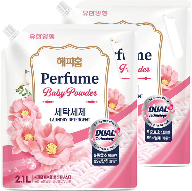 해피홈 파워겔 프레쉬부스트 베이비파우더향 세탁세제 리필, 2.1L, 2개