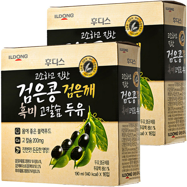 일동후디스 고소하고 진한 검은콩 검은깨 흑미 고칼슘 두유, 32개, 190ml