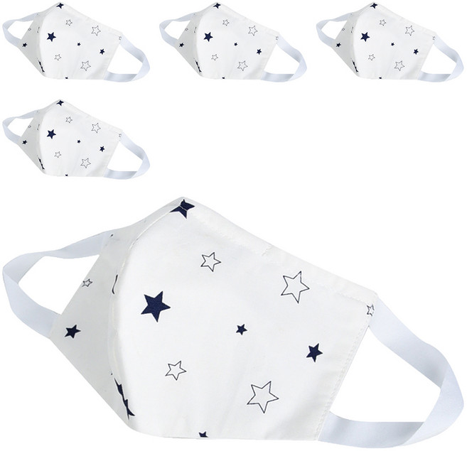 Osun 3D立體3層防水運動透氣布口罩 成人用 台灣製 CE322, 白底星, 5個, 1片