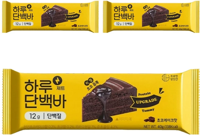 프로틴방앗간 하루단백바 제트 초코케이크맛, 40g, 3개 - 쿠팡