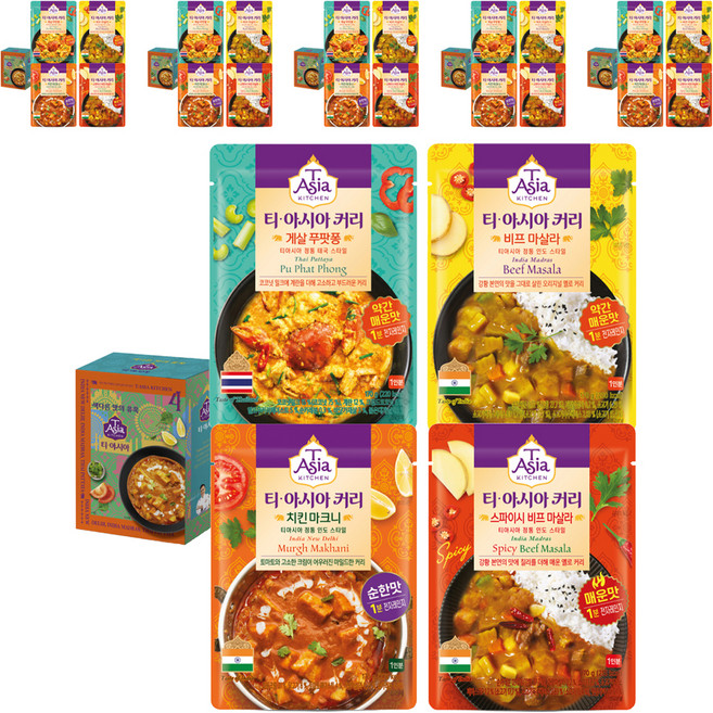 T Asia KITCHEN 印度奶油雞肉咖哩 170g + 咖哩黃金蟹腳 170g + 印度牛肉瑪薩拉咖哩 170g + 辣味印度牛肉瑪薩拉咖哩 170g 套組, 6套