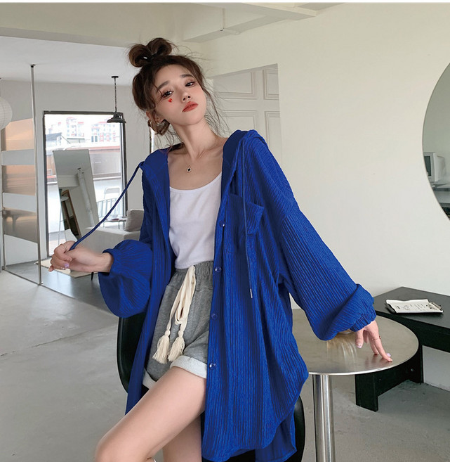 피어니스트 여성용 오버핏 후드 남방 셔츠