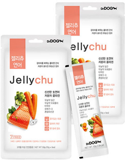 닥터독 젤리츄 반려동물 간식 파우치 10g, 연어, 50g, 2개
