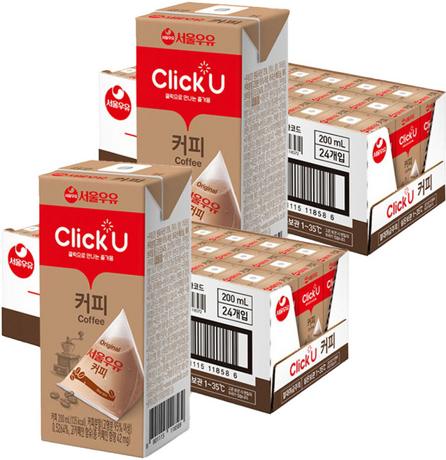 클릭유 커피우유, 200ml, 48개