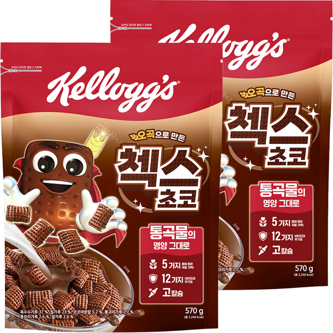 Kellogg'S Chex Choco 五穀製成的穀物麥片, 570g, 2個