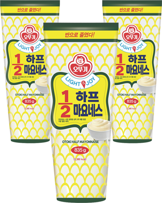 오뚜기 LIGHT & JOY 1/2 하프 마요네스, 835g, 3개