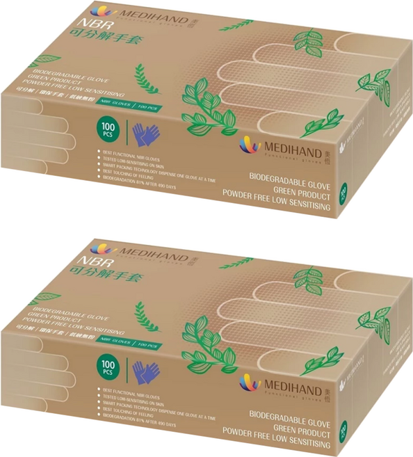 MEDIHAND 美恆 NBR可分解手套, S, 藍紫色, 2盒