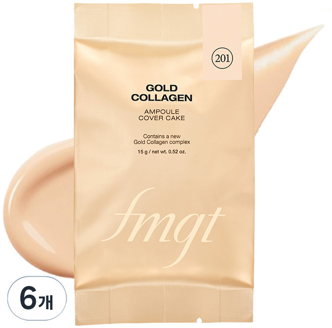 fmgt 더페이스샵 뉴 골드 콜라겐 커버 케익 리필 15g, 201 애프리콧 베이지, 6개