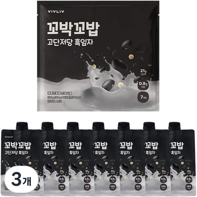 꼬박꼬밥 고단저당 단백질 쉐이크 흑임자맛 7p, 280g, 3개