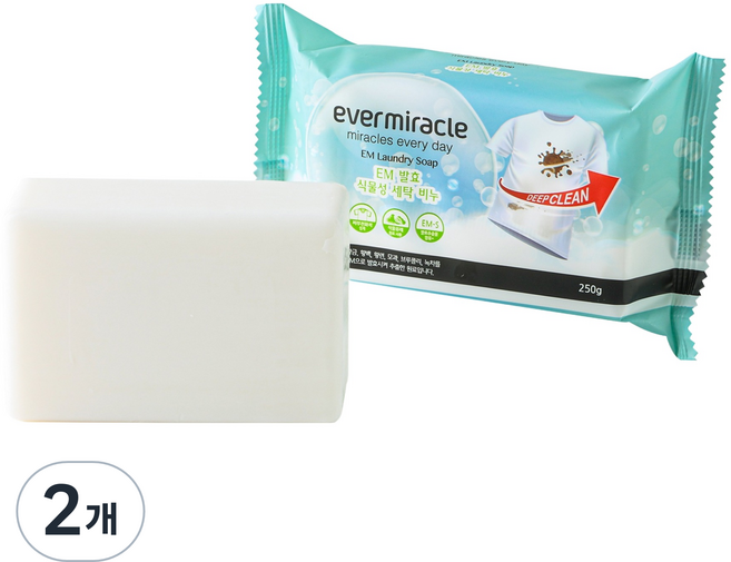 에버미라클 EM 발효 식물성 세탁비누, 250g, 2개
