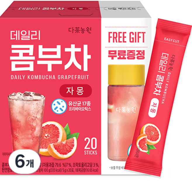 다농원 데일리 콤부차 자몽, 6개, 20개입, 5g