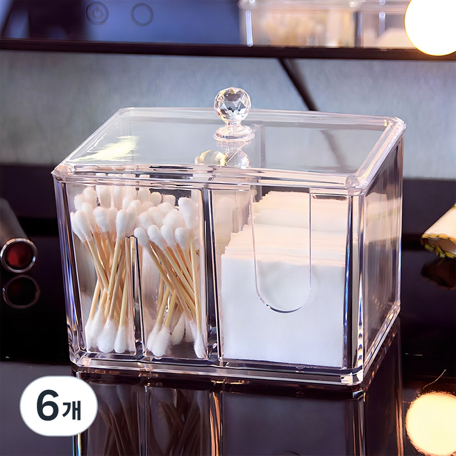 ANTBNT 크리스탈 아크릴 화장솜 케이스, 투명, 6개