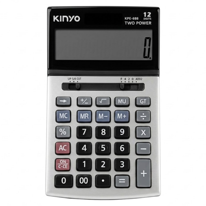 Kinyo 12位元可調式螢幕計算機 105 x 15 x 180mm 180g, 銀色, 1個