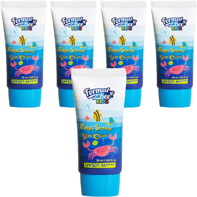 포멀비 키즈 유아 프로폴리스 수딩 아기 선크림 SPF50+ PA++++, 50ml, 5개