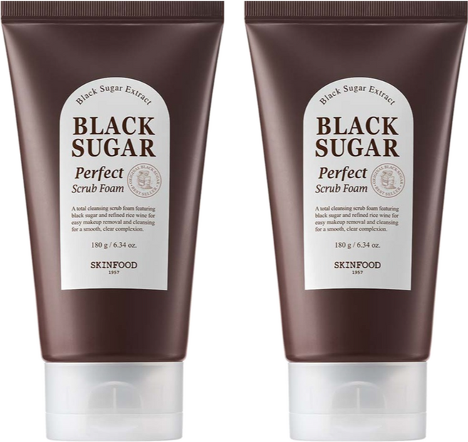 SKINFOOD 思親膚 黑糖保濕磨砂洗面乳, 180g, 2個