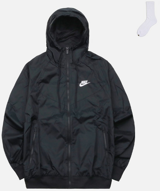 Nike 男用 Windrunner 連帽外套 CU9474-010 + welldone 襪子套組