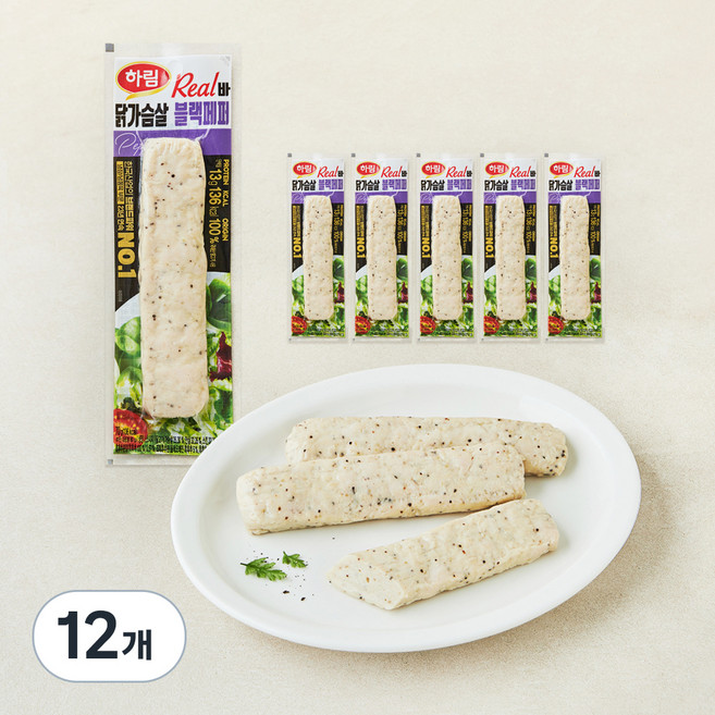 하림 리얼바 닭가슴살 블랙페퍼, 70g, 12개