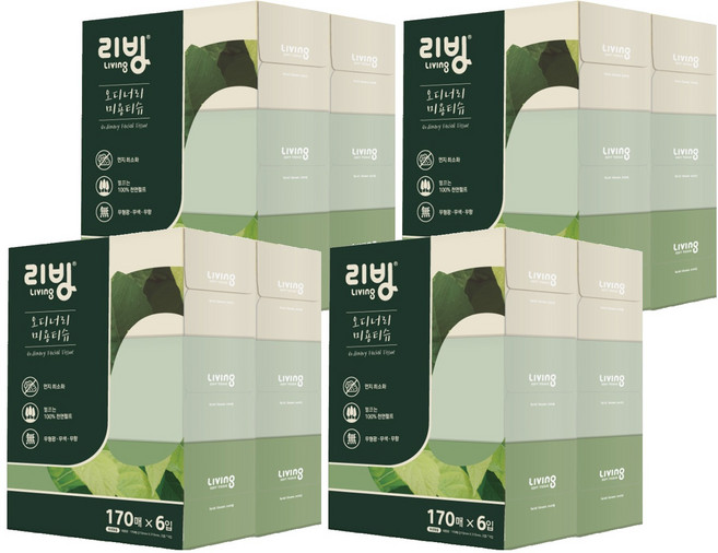 리빙티슈 오디너리 천연펄프 미용티슈 2겹, 24개, 170개입