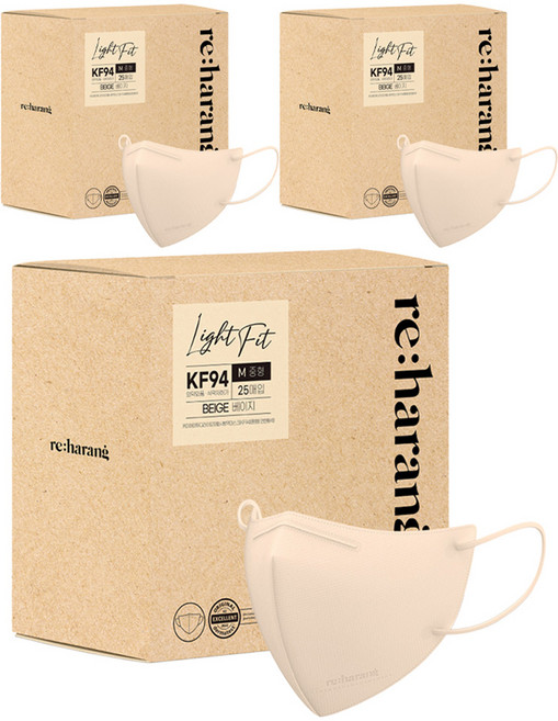 리하랑 KF94 라이트핏 2D 새부리형 일회용마스크 중형, 25개입, 3개, 베이지
