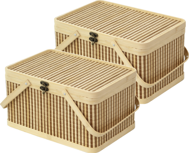 대나무 피크닉 바구니 가방, 혼합색상, 2개