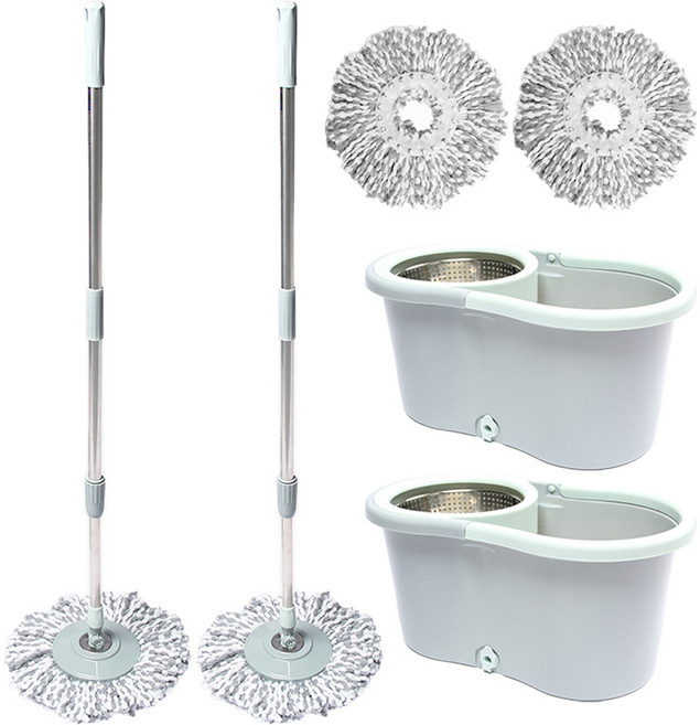 하비티 스테인리스 스핀 통돌이 탈수통 + 회전 물걸레 밀대 + 걸레 2p, 2세트