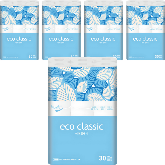 브론디 에코클래식 2겹 화장지, 40m, 30롤, 5세트