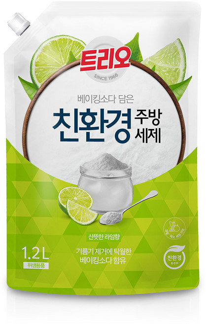 트리오 베이킹소다 담은 친환경 주방세제 라임향 리필, 1.2L, 1개