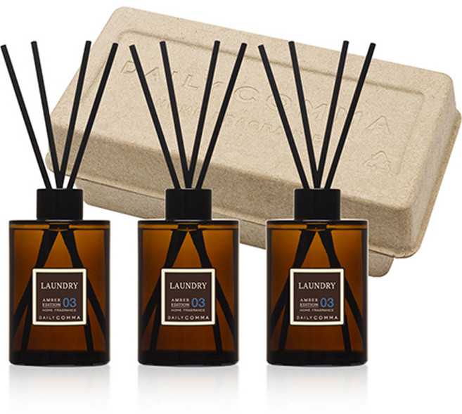 데일리콤마 엠버 에디션 디퓨저 200ml 3p + 블랙리드스틱 12p 세트, 런드리, 1개