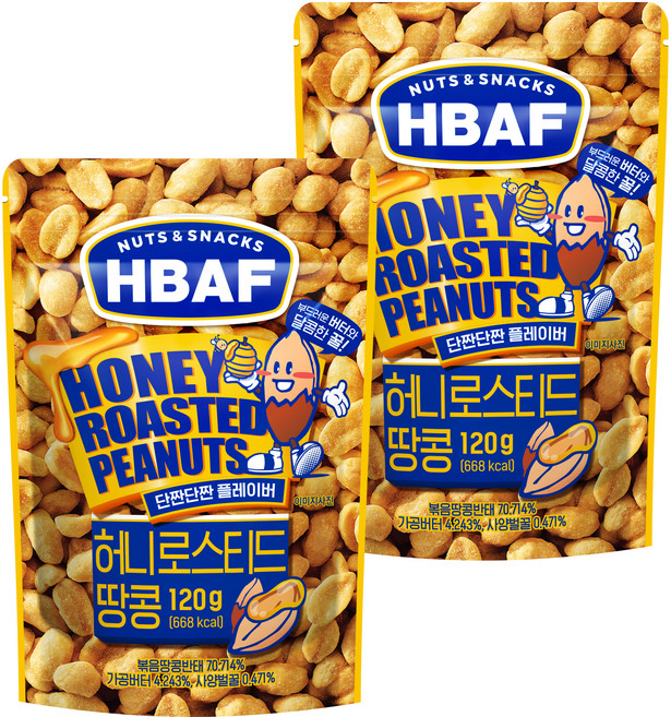 HBAF 넛츠 앤 스낵스 허니로스티드 땅콩, 120g, 2개
