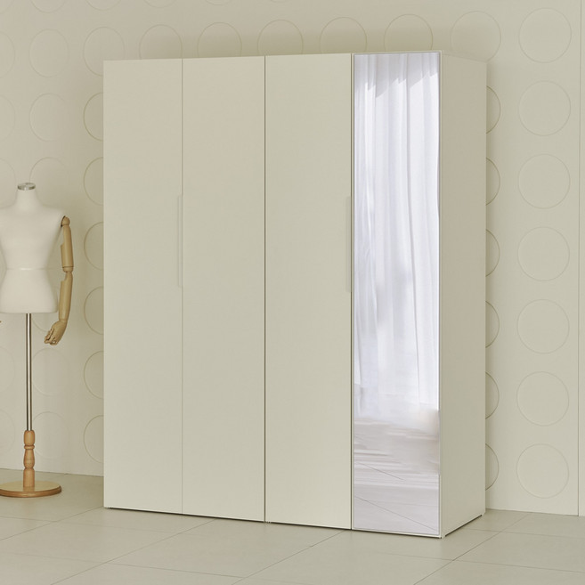 웰퍼니쳐 카린 2단 행거형 + 2단 행거형 거울도어 높은 옷장세트, 매트아이보리