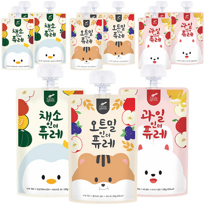 리틀스푼 과일 인더 퓨레 100g + 채소 인더 퓨레 100g + 오트밀 인더 퓨레 100g 세트, 4세트