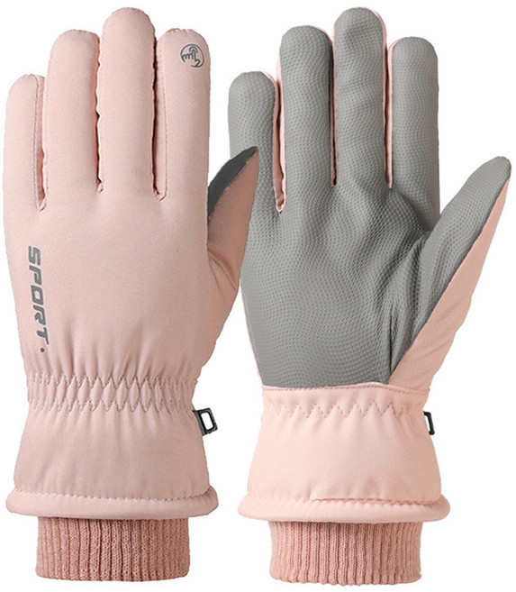 씨티컴퍼니 방한 방수 스마트터치 기모 스키장갑, 핑크, 1개