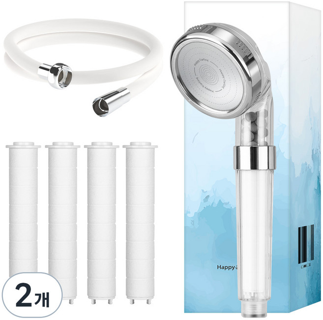 해피달링 미네랄 필터 샤워기+필터4개+리플랜 샤워호스2m 세트, 2개, 화이트