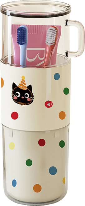 한봄누리 휴대용 칫솔통 양치컵 여행용 양치 케이스, 아이보리, 1개